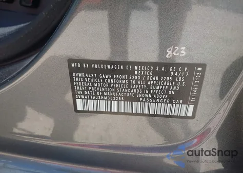 2017 Volkswagen Jetta Gli из США, поврежденный, VIN 3VW4T7AJ3HM362256